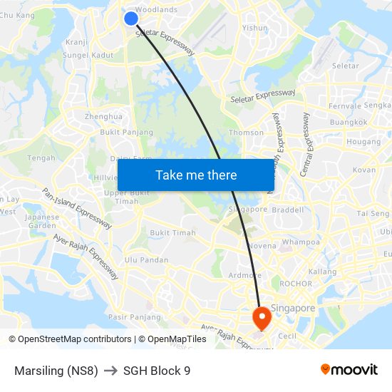 Marsiling (NS8) to SGH Block 9 map