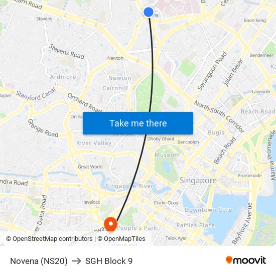 Novena (NS20) to SGH Block 9 map