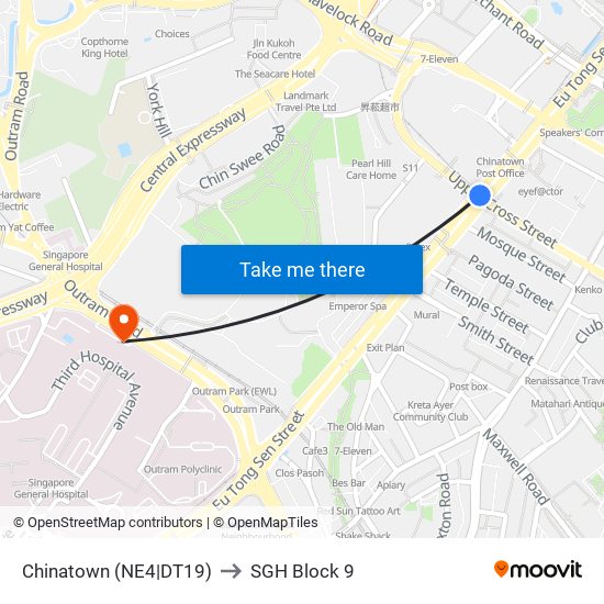 Chinatown (NE4|DT19) to SGH Block 9 map