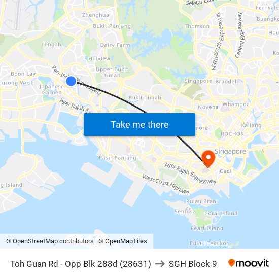 Toh Guan Rd - Opp Blk 288d (28631) to SGH Block 9 map