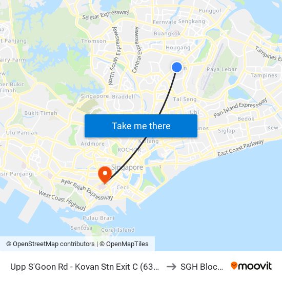 Upp S'Goon Rd - Kovan Stn Exit C (63039) to SGH Block 9 map