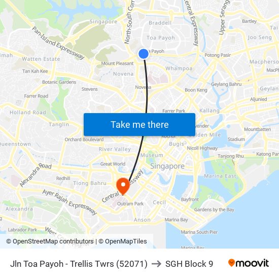 Jln Toa Payoh - Trellis Twrs (52071) to SGH Block 9 map