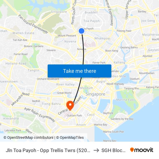 Jln Toa Payoh - Opp Trellis Twrs (52079) to SGH Block 9 map