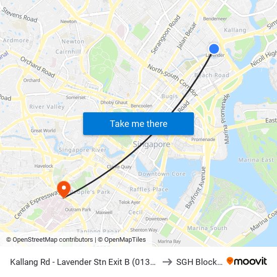 Kallang Rd - Lavender Stn Exit B (01311) to SGH Block 9 map