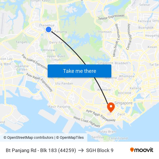 Bt Panjang Rd - Blk 183 (44259) to SGH Block 9 map