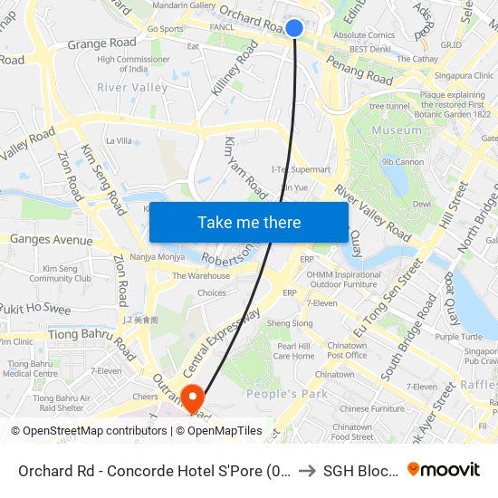 Orchard Rd - Concorde Hotel S'Pore (08138) to SGH Block 9 map