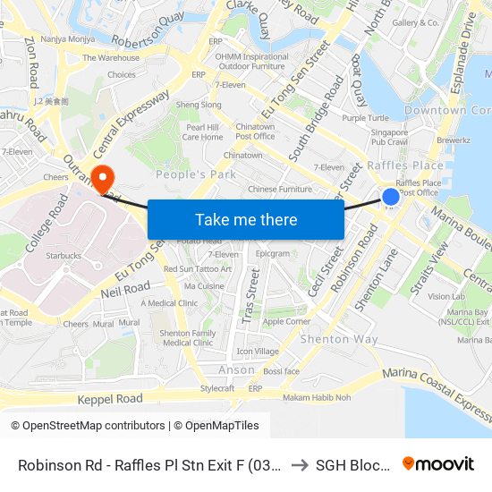 Robinson Rd - Raffles Pl Stn Exit F (03031) to SGH Block 9 map