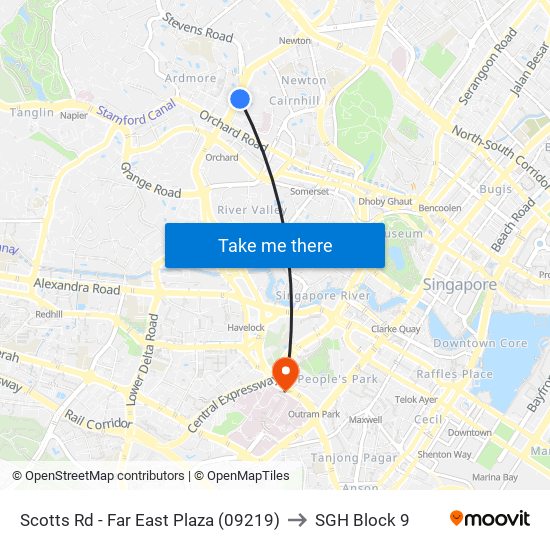 Scotts Rd - Far East Plaza (09219) to SGH Block 9 map