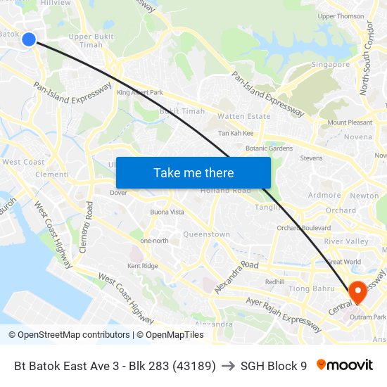 Bt Batok East Ave 3 - Blk 283 (43189) to SGH Block 9 map