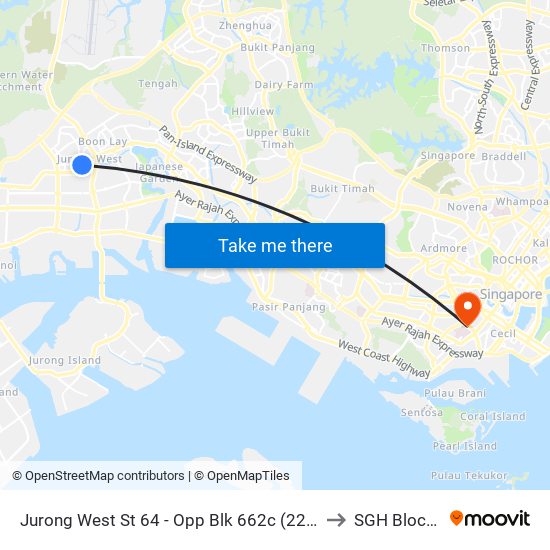 Jurong West St 64 - Opp Blk 662c (22499) to SGH Block 9 map