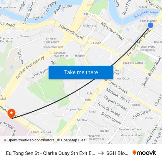 Eu Tong Sen St - Clarke Quay Stn Exit E (04222) to SGH Block 9 map