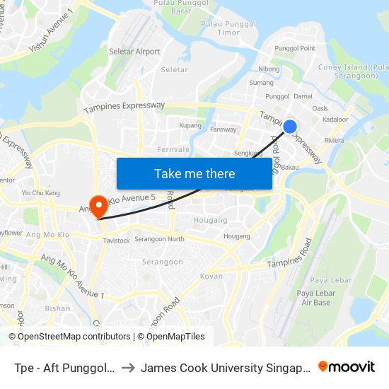 Tpe -  Aft Punggol Rd (65199) to James Cook University Singapore (AMK Campus) map