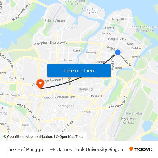 Tpe -  Bef Punggol Rd (65191) to James Cook University Singapore (AMK Campus) map