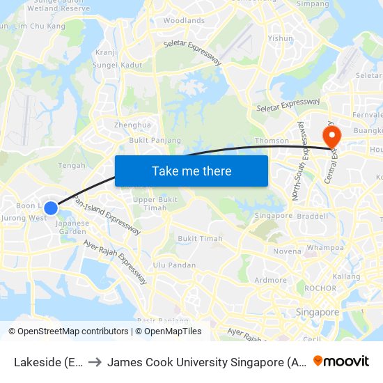 Lakeside (EW26) to James Cook University Singapore (AMK Campus) map