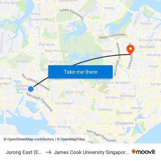 Jurong East (EW24|NS1) to James Cook University Singapore (AMK Campus) map