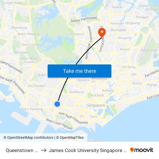 Queenstown (EW19) to James Cook University Singapore (AMK Campus) map