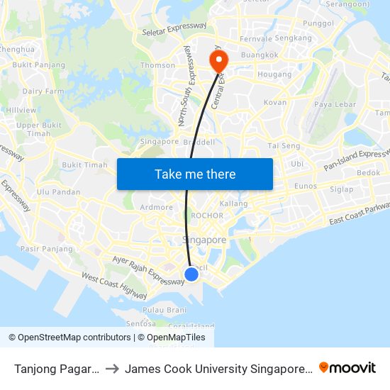 Tanjong Pagar (EW15) to James Cook University Singapore (AMK Campus) map
