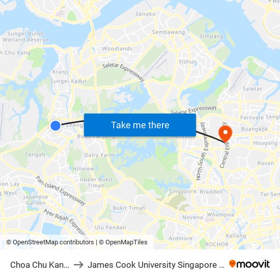 Choa Chu Kang (NS4) to James Cook University Singapore (AMK Campus) map