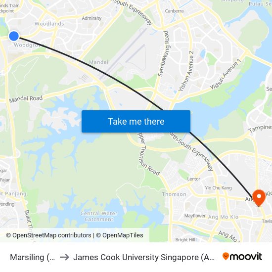 Marsiling (NS8) to James Cook University Singapore (AMK Campus) map