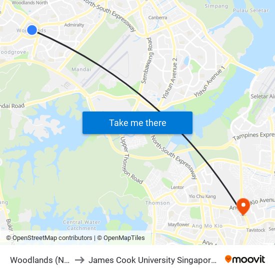 Woodlands (Ns9 | Te2) to James Cook University Singapore (AMK Campus) map