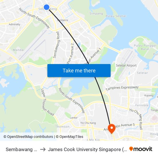 Sembawang (NS11) to James Cook University Singapore (AMK Campus) map