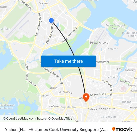 Yishun (NS13) to James Cook University Singapore (AMK Campus) map