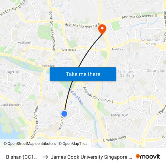 Bishan (CC15|NS17) to James Cook University Singapore (AMK Campus) map