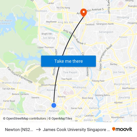 Newton (NS21|DT11) to James Cook University Singapore (AMK Campus) map