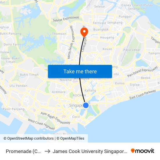 Promenade (CC4|DT15) to James Cook University Singapore (AMK Campus) map