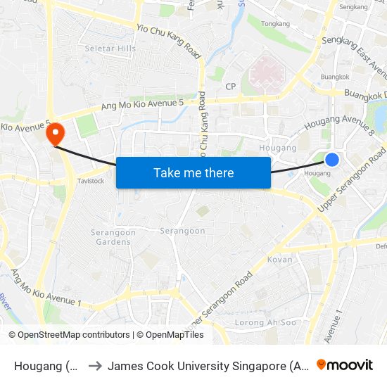 Hougang (NE14) to James Cook University Singapore (AMK Campus) map