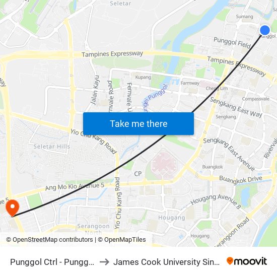 Punggol Ctrl - Punggol Stn/Int (65259) to James Cook University Singapore (AMK Campus) map
