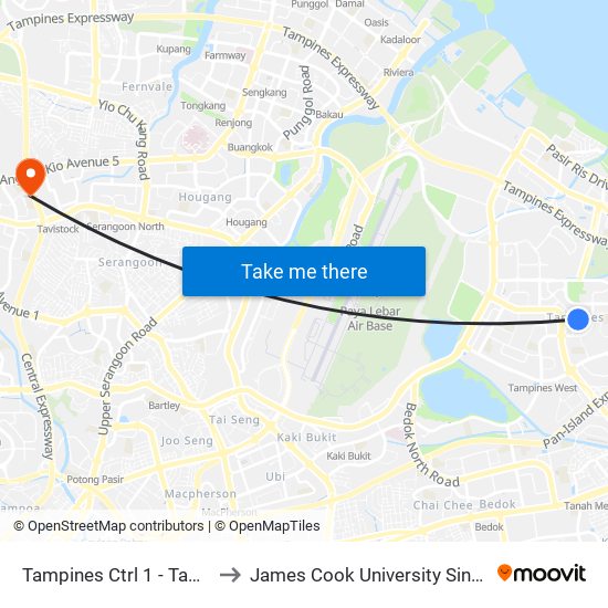 Tampines Ctrl 1 - Tampines Int (75009) to James Cook University Singapore (AMK Campus) map
