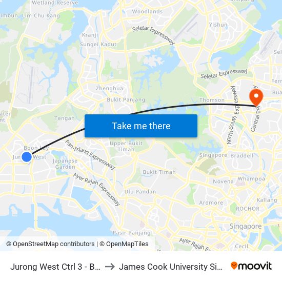 Jurong West Ctrl 3 - Boon Lay Int (22009) to James Cook University Singapore (AMK Campus) map
