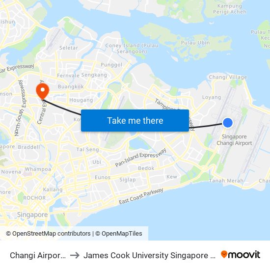 Changi Airport (CG2) to James Cook University Singapore (AMK Campus) map