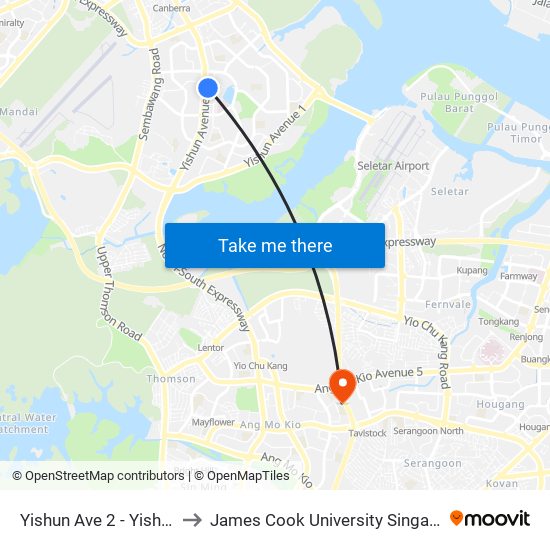 Yishun Ave 2 - Yishun Int (59009) to James Cook University Singapore (AMK Campus) map