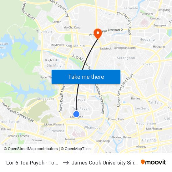 Lor 6 Toa Payoh - Toa Payoh Int (52009) to James Cook University Singapore (AMK Campus) map