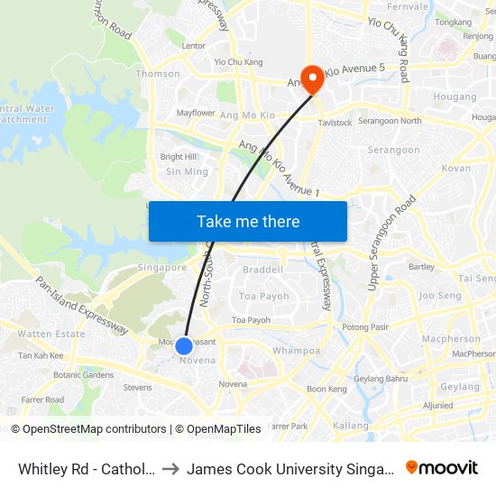 Whitley Rd - Catholic Jc (51099) to James Cook University Singapore (AMK Campus) map