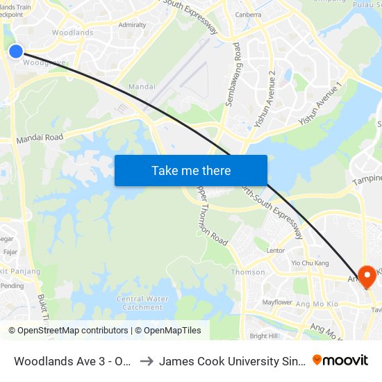 Woodlands Ave 3 - Opp Blk 402 (46499) to James Cook University Singapore (AMK Campus) map