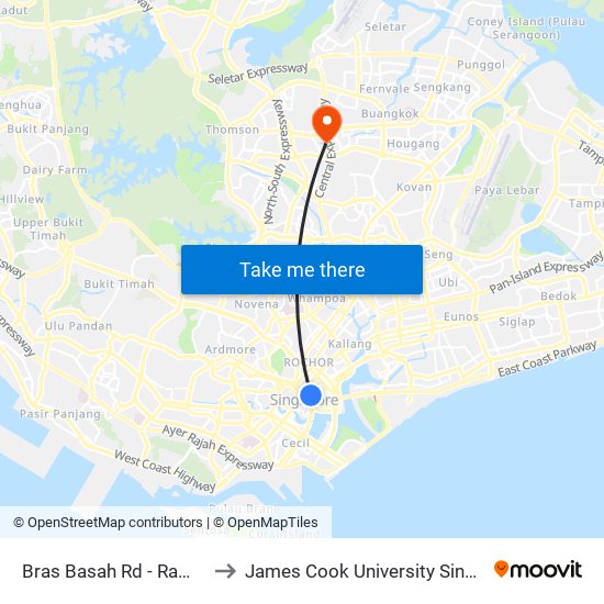 Bras Basah Rd - Raffles Hotel (02049) to James Cook University Singapore (AMK Campus) map