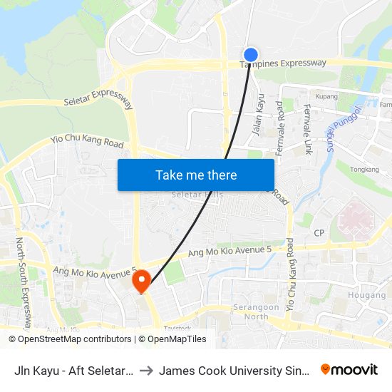 Jln Kayu - Aft Seletar Camp G (68119) to James Cook University Singapore (AMK Campus) map