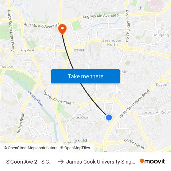 S'Goon Ave 2 - S'Goon Int (66009) to James Cook University Singapore (AMK Campus) map