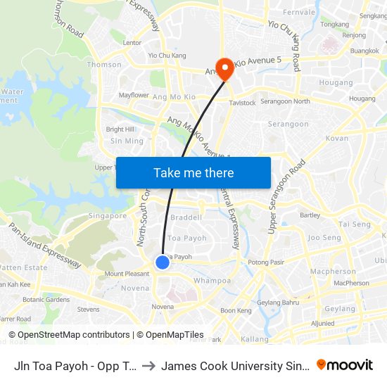 Jln Toa Payoh - Opp Trellis Twrs (52079) to James Cook University Singapore (AMK Campus) map