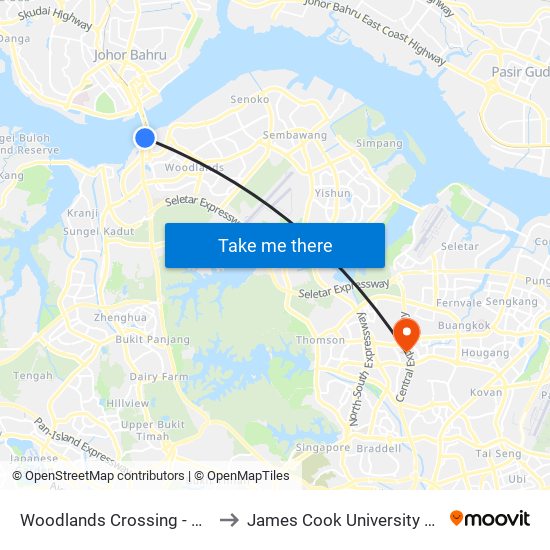 Woodlands Crossing - W'Lands Checkpt (46109) to James Cook University Singapore (AMK Campus) map