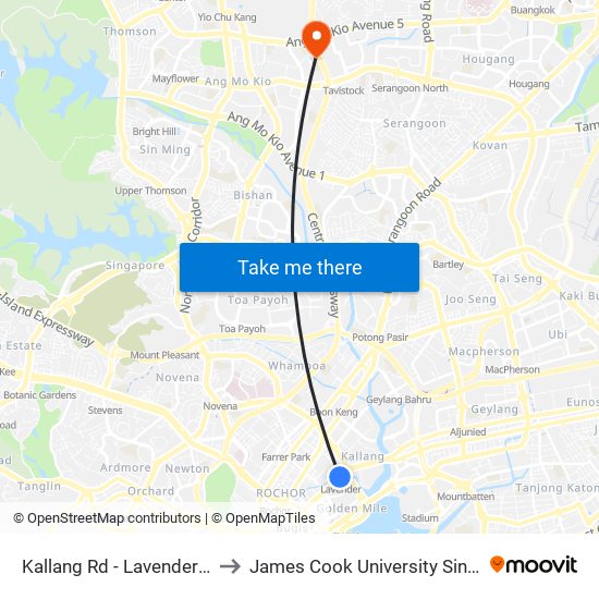 Kallang Rd - Lavender Stn Exit B (01311) to James Cook University Singapore (AMK Campus) map