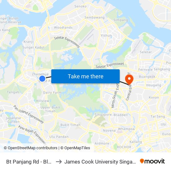 Bt Panjang Rd - Blk 183 (44259) to James Cook University Singapore (AMK Campus) map