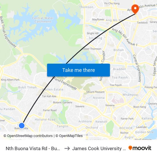 Nth Buona Vista Rd - Buona Vista Stn Exit D (11369) to James Cook University Singapore (AMK Campus) map
