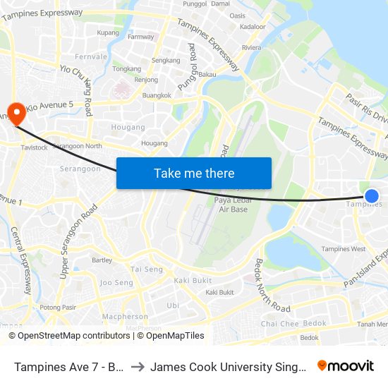 Tampines Ave 7 - Blk 503 (76199) to James Cook University Singapore (AMK Campus) map