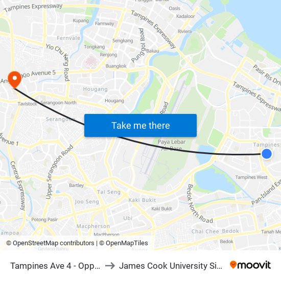 Tampines Ave 4 - Opp Century Sq (76139) to James Cook University Singapore (AMK Campus) map