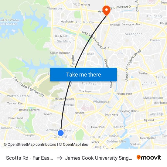 Scotts Rd - Far East Plaza (09219) to James Cook University Singapore (AMK Campus) map