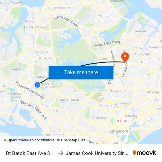Bt Batok East Ave 3 - Blk 283 (43189) to James Cook University Singapore (AMK Campus) map
